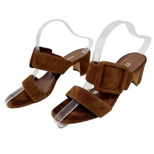 Manolo Blahnik Titubanew Suede Mule Buckle Brown IT 38 US 8